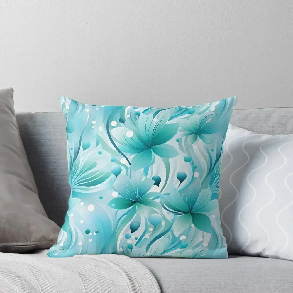 

Turquoise, Aqua, White Leaf, Floral, Abstract Pattern Throw Pillow Cushion Cover christmas ornaments 2025 pillow