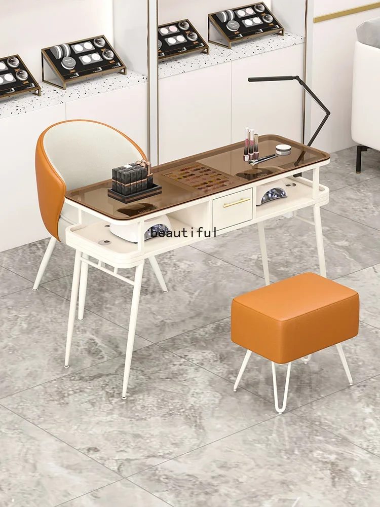 Glass Nail Embedded Vacuum Cleaner Manicure Table Table and Chair Cover Light Luxury and Simplicity