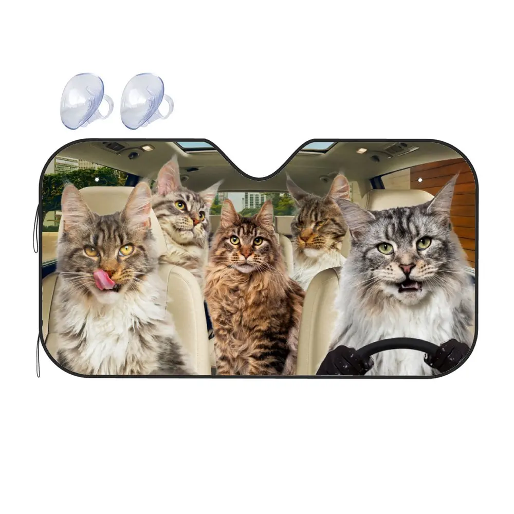 Maine Coon Cat Driving Car Interior Front Windshield Sun Shade,Auto Accessories Sunshade for Truck SUV- Blocks Uv Rays Protector