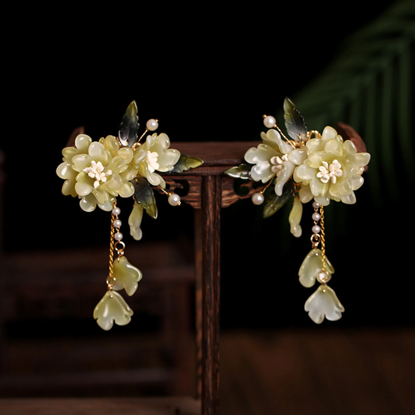 

2PCS Fairy Flower Hairpins Chinese Style Hairclips Pendant Fringe Jewelry Pearl Beads Tassel Headpiece for Women Girls Gifts