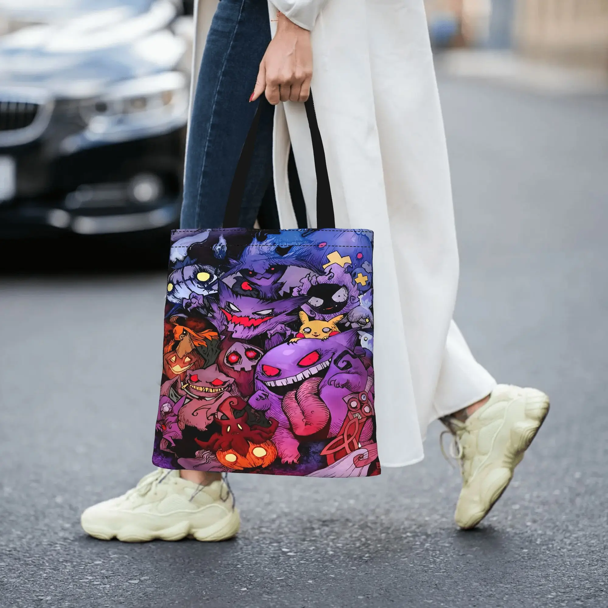 Customized Pokemon Gengar Women's Bag Shopping Bag Reusable Double Sided Canvas Tote Bag Shoulder  Handbag