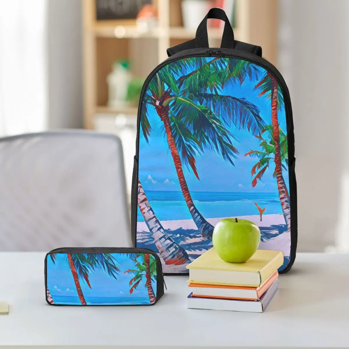 Coconut Grove Beach Backpack Boys Girls BookBag School Bag Shoulder Bags 3ps Insulated Lunch Bag Pencil Case