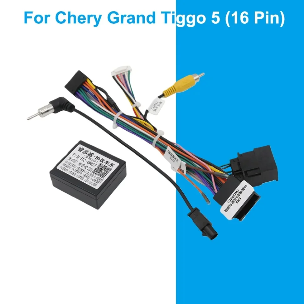 For Chery Grand Tiggo 5 16 Pin Car Radio Wiring Harness Adapter with CANBUS Decoder and Camera Cable for Android Head Unit