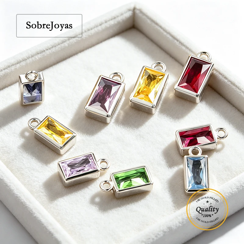 3x5mm Birthstone Rectangle Bezel Drop Earrings Jewelry Findings Charms 3A CZ Wholesale 925 Sterling Silver