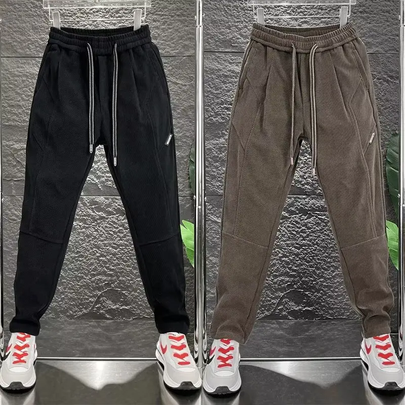 

Men's Casual Corduroy Harlan Pants Autumn Faion Pure Color Sport Sweatpants Loose Pleated Straight Leg Harlan Men's Trousers