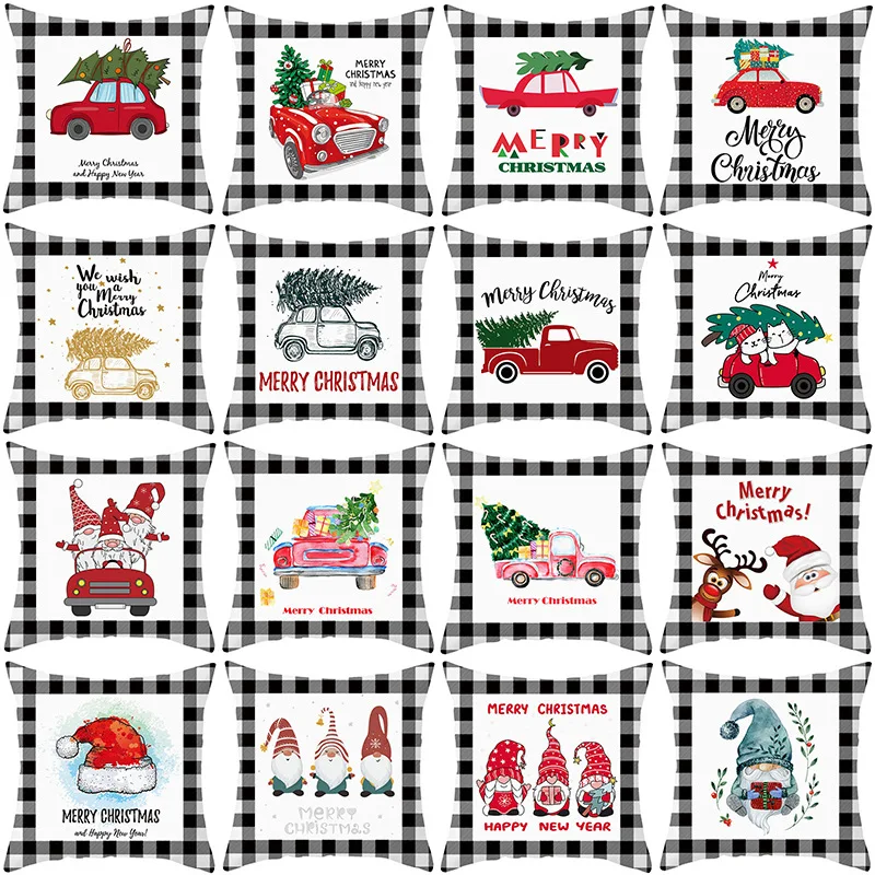 

Christmas Pillowcase 18x18 Inches Cushion Case Plaid Pillow Cover Christmas Decorative Cushion Cover Home Couch Ornament Pillows