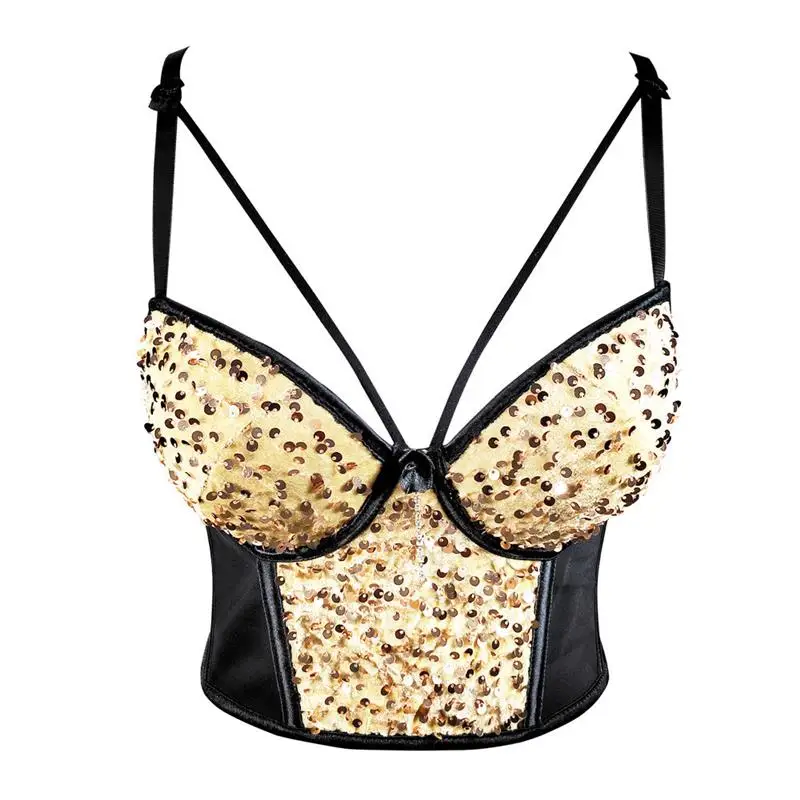 

Sexy Sequin Embroidered Velvet Brtte ort Crop Top Tight Fit Bustier Crossbody Strapl Bandage Netting Merging Underwear