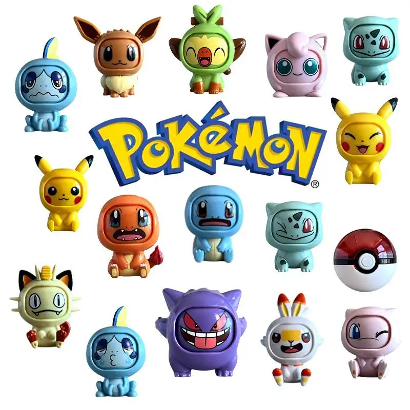 12pcs Pokemon Pikachu Bulbasaur Pokeball Set Gengar Mewtwo Action Figure Model Face-changing Doll Elf Ball Toys For Kids Gift