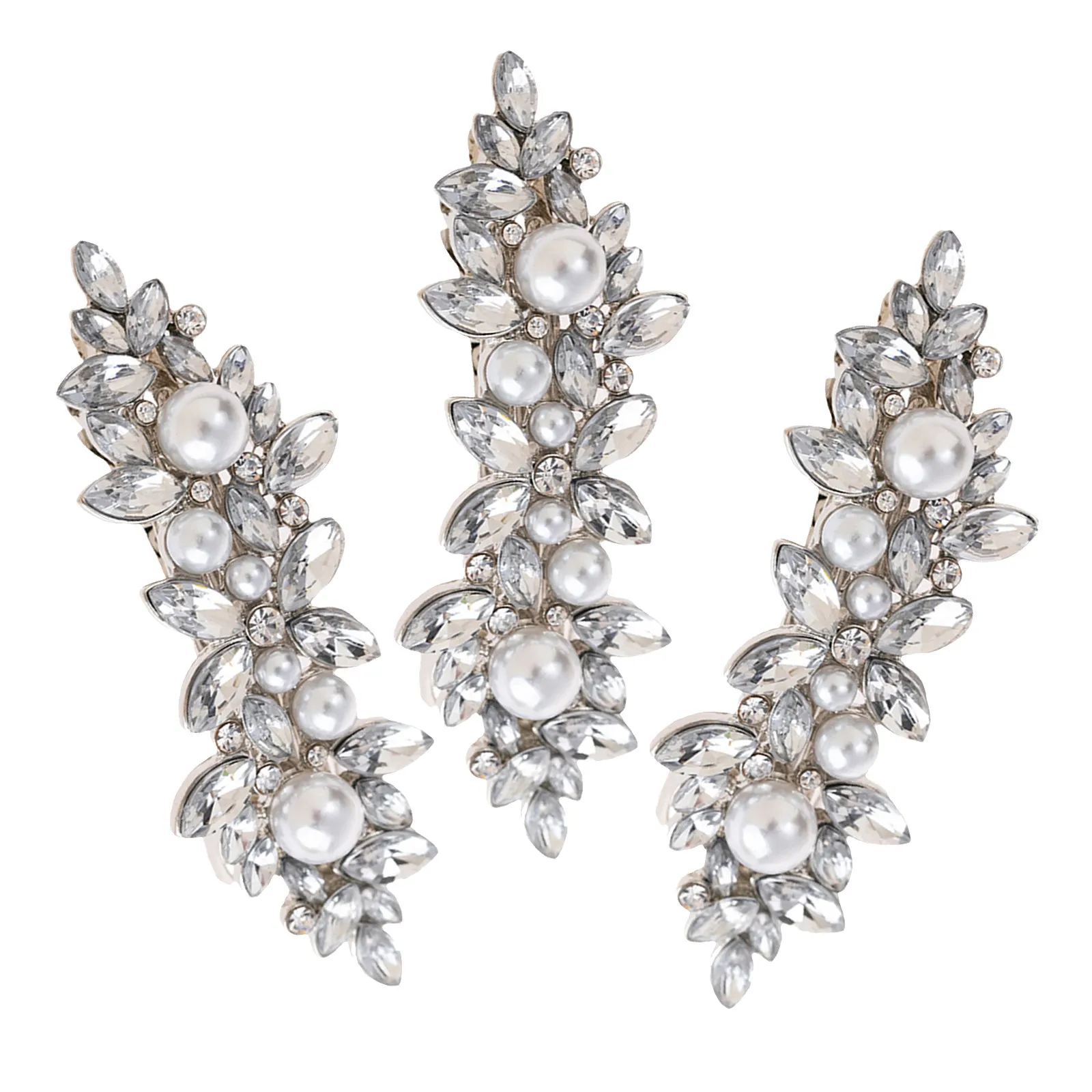 

3Pcs Rhinestone Hair Clips Sparkly Metal Alloy Barrettes Crystal Pearl Bridal Hair Accessories Wedding Party Prom Hairpins