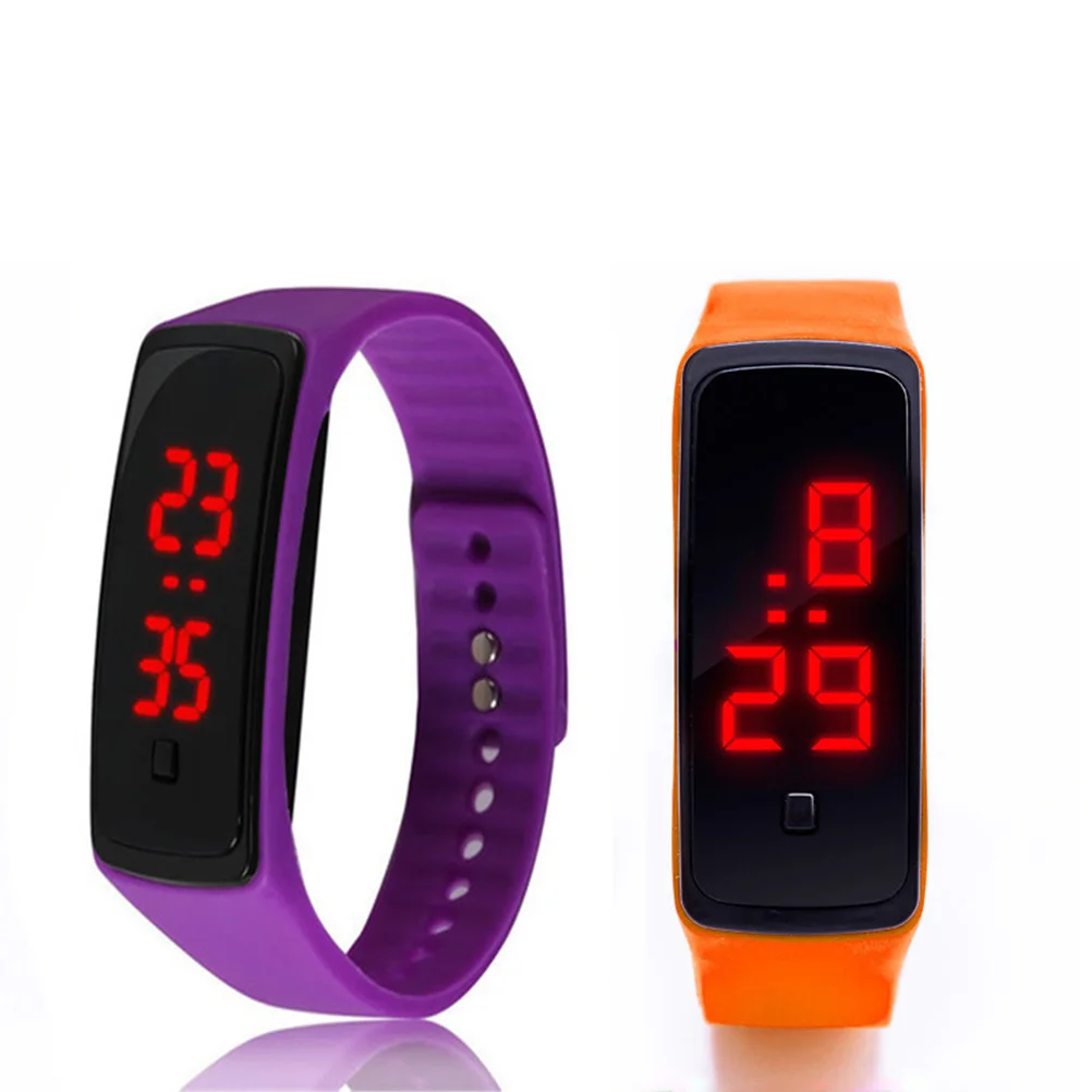 Orologio da polso da esterno Orologio sportivo da corsa unisex regolabile con cinturino in silicone digitale arancione LED per