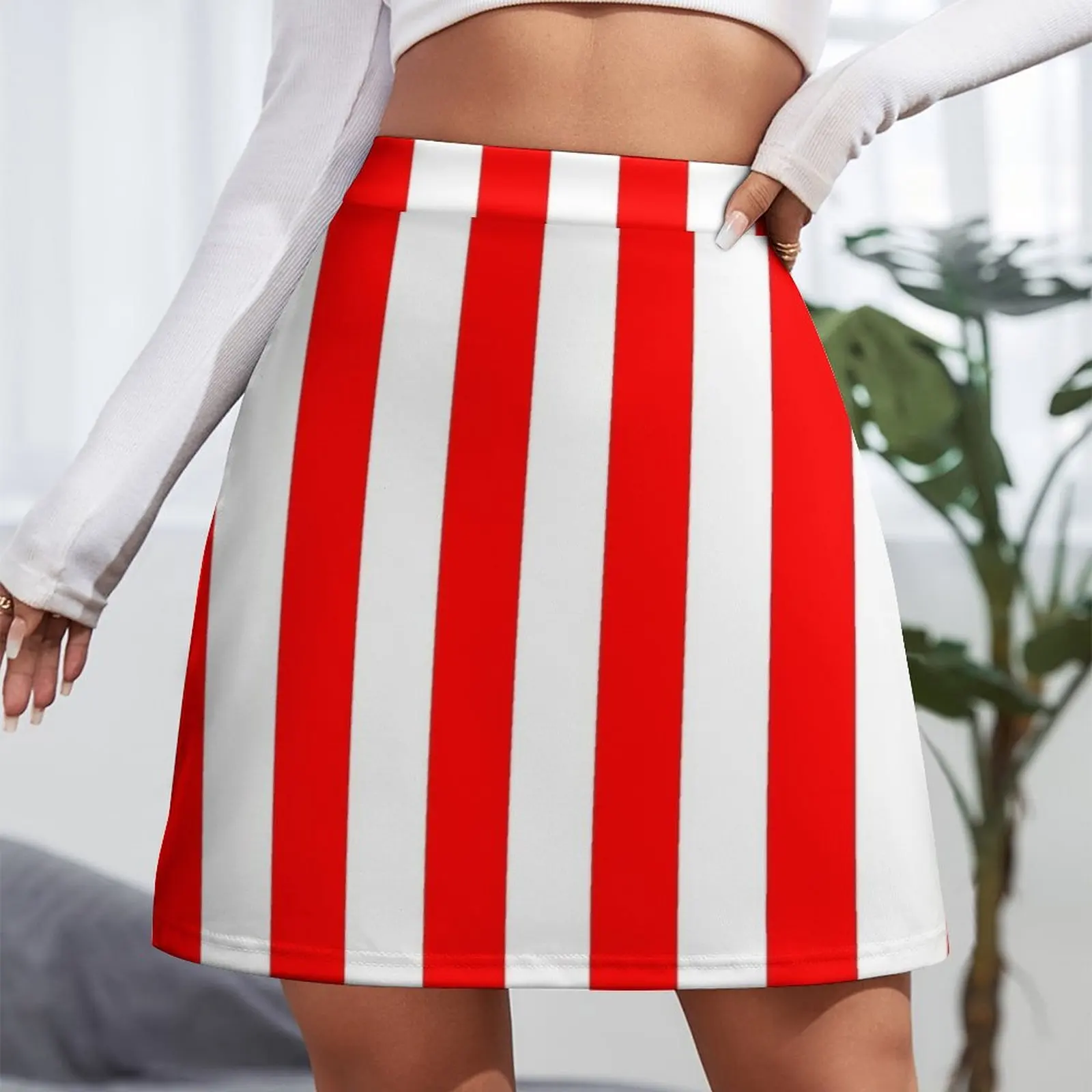 Red and White Vertical Stripes Mini Skirt summer outfits for women 2023 kpop