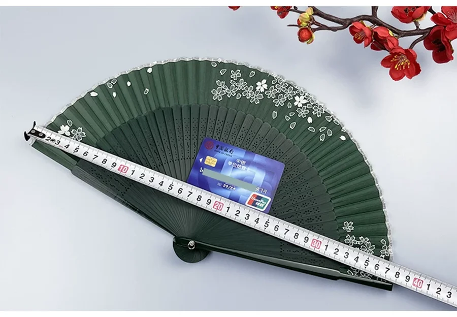 Summer portable antique green folding fan, women's portable classical Chinese style Hanfu qipao folding small fan