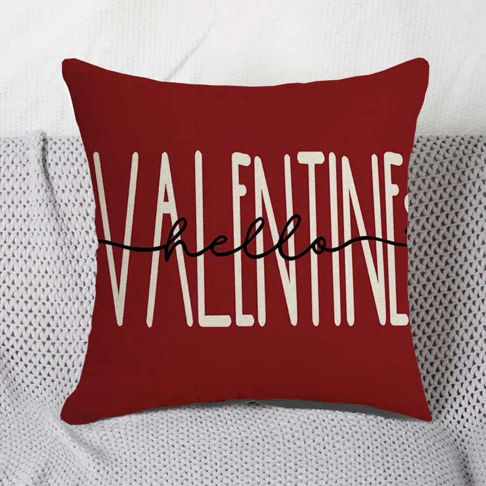 Washable Throw Pillow Cover Linen Pillowcase Valentine's Day Gnome Doll Pillowcase Red White Heart Pattern Sofa for Bedroom