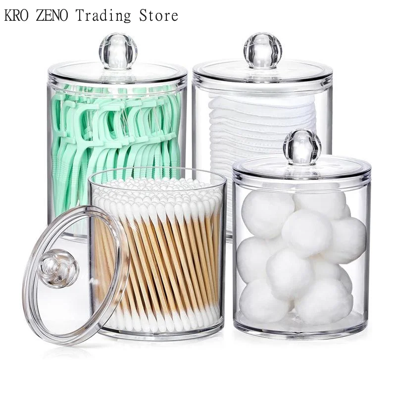 🔝Round Acrylic Cotton Swab Box With Lid Dustproof Makeup Cotton Storage Toothpick Organizer Box✨