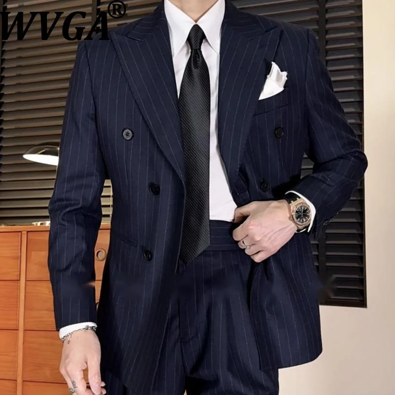 

WVGA Spring Autumn New Man Tide Striped Trendy Business Blazers Niche Chic Casual Straight Suit Pants Two Pieces Sets Ins W21999