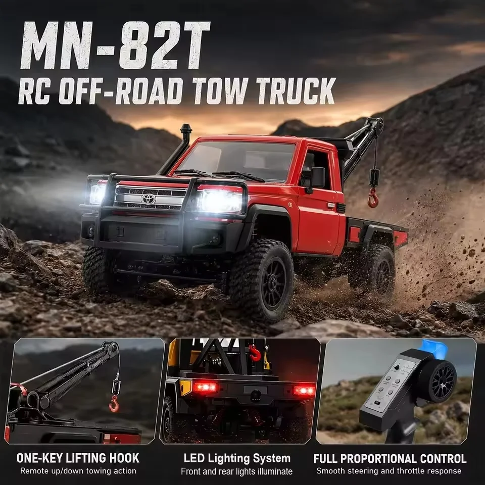 MN MODEL MN82T 1/12 RC Off-Road Tow Truck 4WD Remote Hook Lifting System RC Car Model Pickup Tow Truck Toys  Customized Vehicle 