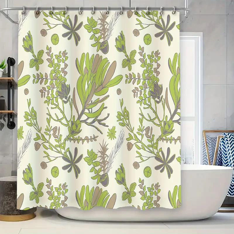 

Botanical Shower Curtain Nature Greenery Leaf Pattern Bathroom Decor Farmhouse Style Waterproof Fabric Shower Liner Vintage Home