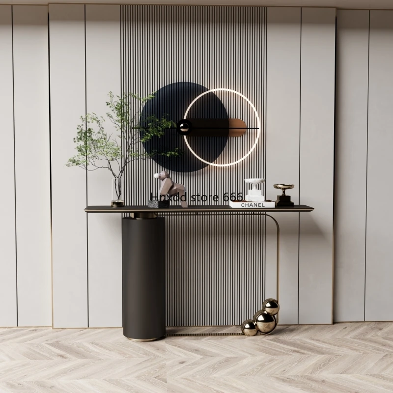 Semi-round table black transparent creative simple entry corridor decorative cabinet against the wall