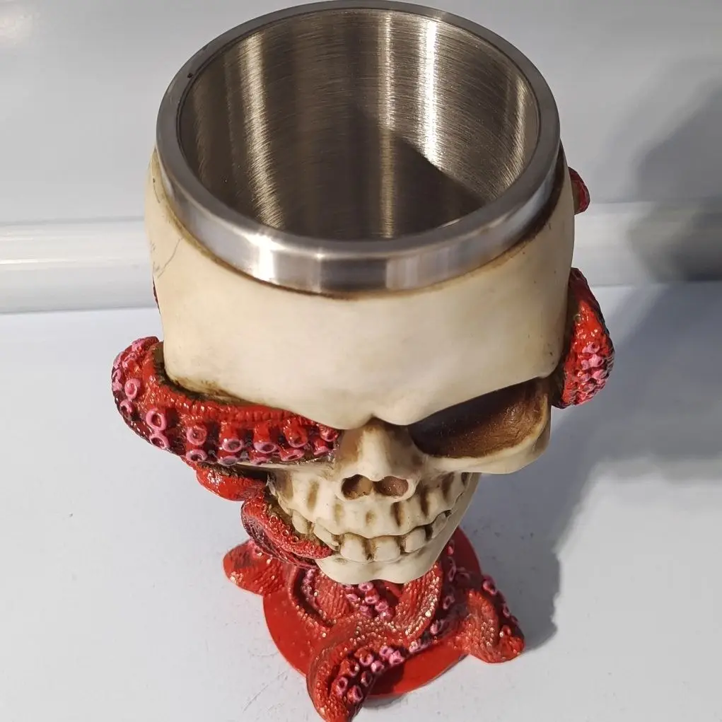 304 Stainless Steel 3D Skull Mug, Devil Octopus Skull Tankard, Inner Tea, tiki Coffee, Beer Mugs, Best Halloween, Birthday Gift