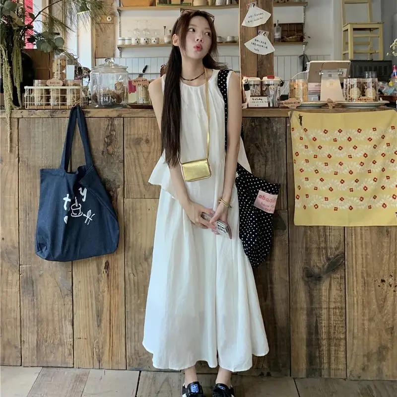 Women Sweet Cake Skirt 2024 Summer Small Fresh Simple Holiday Wind Breathable Cool Linen A-line White High-waisted Long Skirt