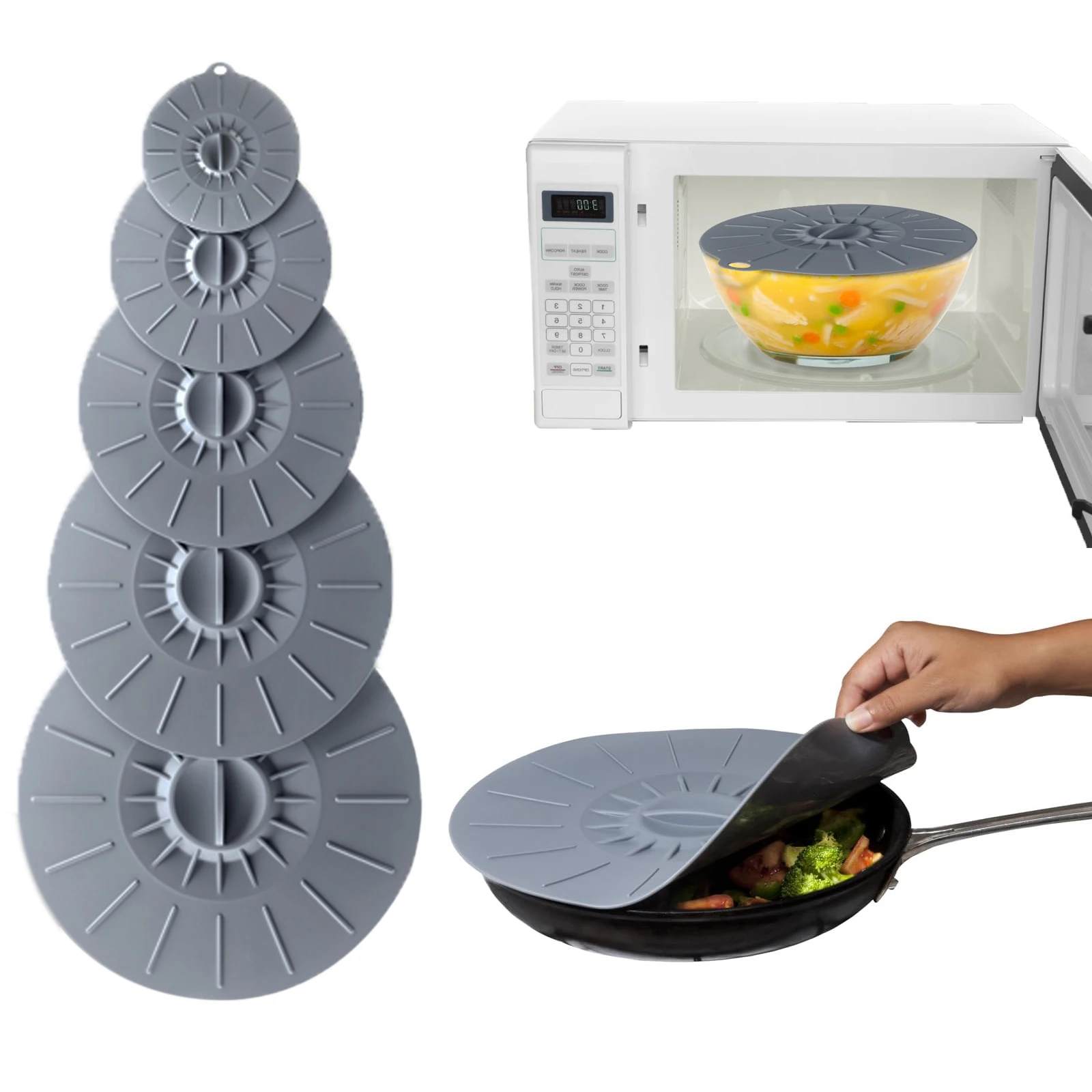 

5 шт. силиконовые крышки для микроволновой печи, многоразовые термостойкие силиконовые крышки для микроволновой печи, присоски для кастрюль, сковородок