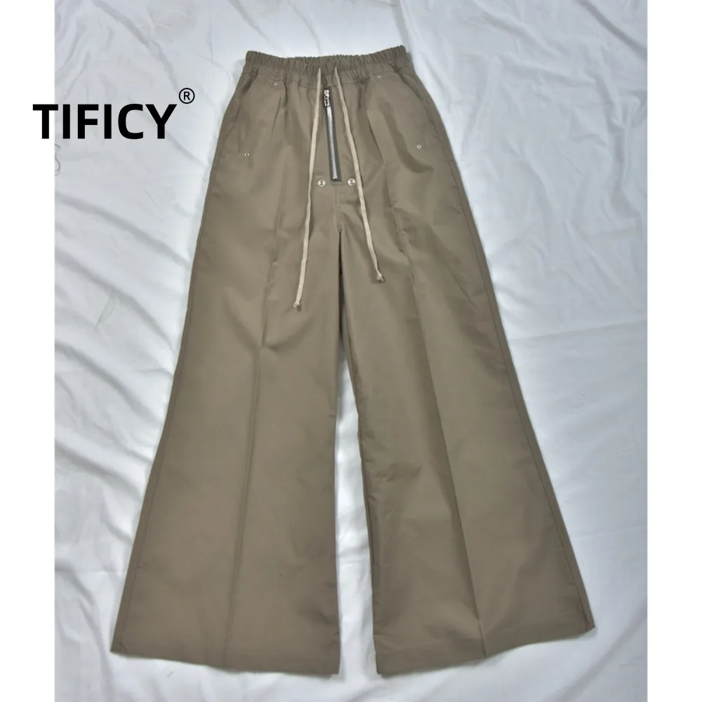 High Street Cotton Pants Men's Simple Casual Gray Card Color Cover Foot Horn Wide Leg Streetwear Casual Loose Pants