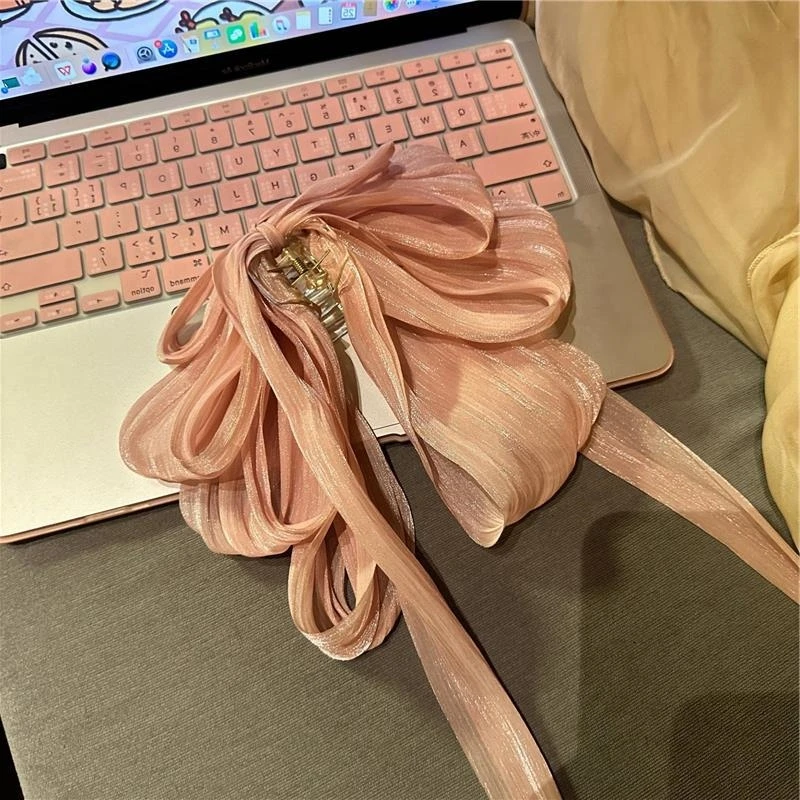 Streamer Bow Hair Clip Multi-layer Chiffon Shark Grab Clip Streamer Fairy Back Head Ponytail Spring Clip Lazy Headdress