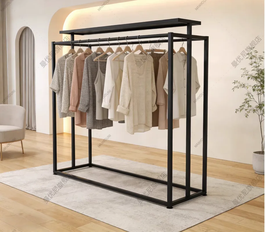 

Goldenhigh-end Wrought Iron Clothing Store Hanging Hangers Nakajima Ins Wind Women's Clothing Store Middle Metal Display Rackwom