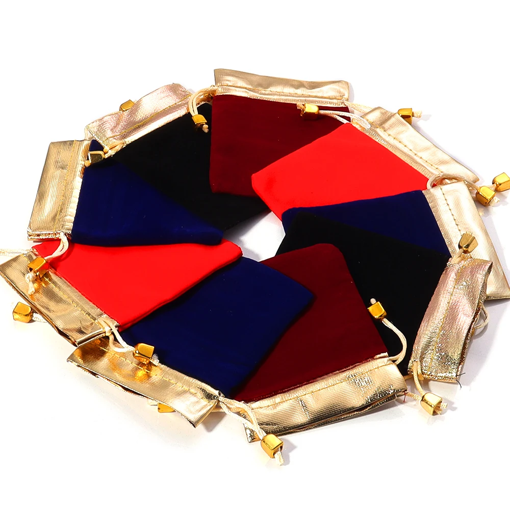 

5-10pcs/lot 7x9cm 9x12cm 12x16cm Vintage Velvet Bag Gold Color Trim Drawstring Red Gift Bags Wedding Jewelry Packaging Pouches