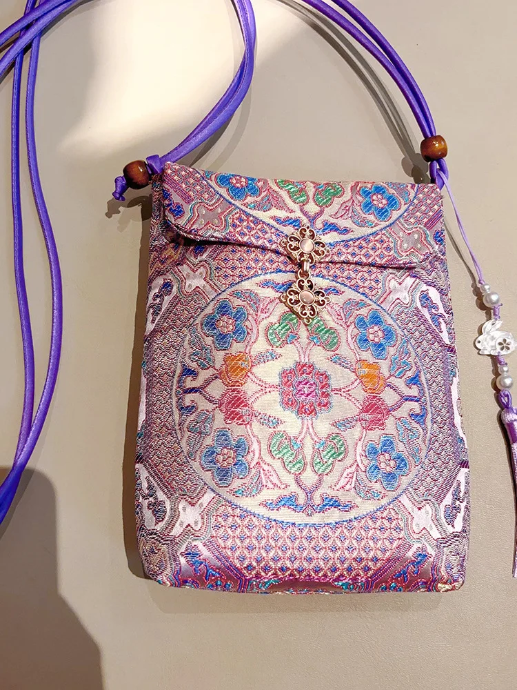 

Сумка для телефона через плечо, женская сумка, новая китайская атласная сумка с вышивкой и кисточками, кошелек для монет Poetic National Sle, 2025, новая модель