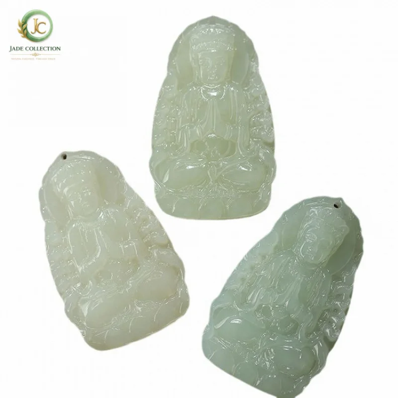 Hetian Jade Flagship Store Guanyin Pendant for Men, Natural Xinjiang White Jade Men's Jade Pendant, Jadeite Pendant