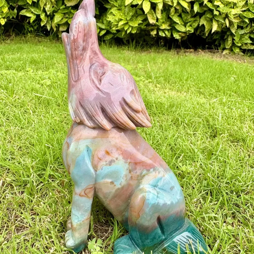 Natural ocean jasper animal wolf Carving Healing Mineral Polished Home Decor Ornament Figurine Gift