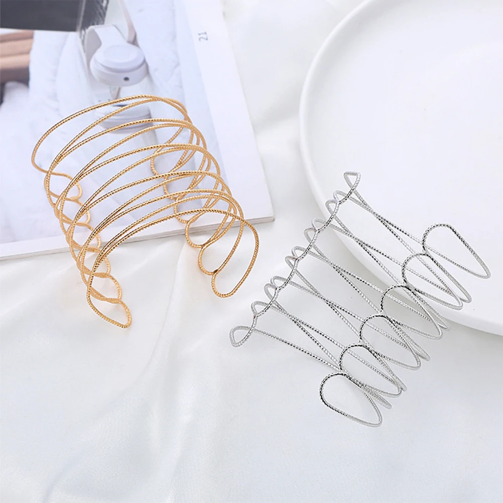 

2 Pcs Elastic Metal Hand Jewelry Bracelets for Men Adjustable Arm Band Armband Bangle Alloy