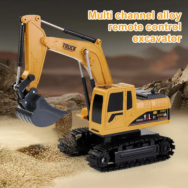 

Handle remote control excavator toy with six channels, 2.4G, tracked four-wheel drive, alloy engineering vehicle, for children