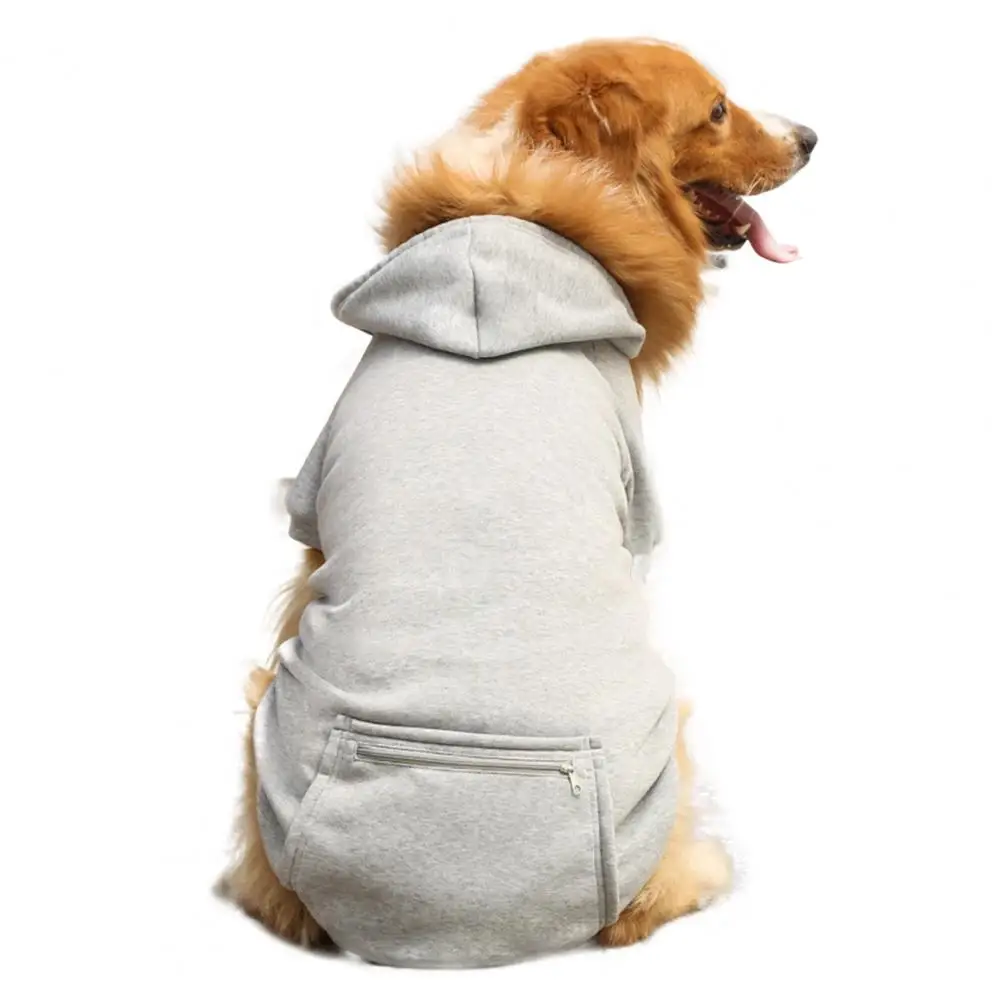 Dog Hoodie Sweatshirt Back Pocket Warm Outdoor Dog Sweater With Hat And Leash Hole With Drawstring Cotton Clothing For Large Dog