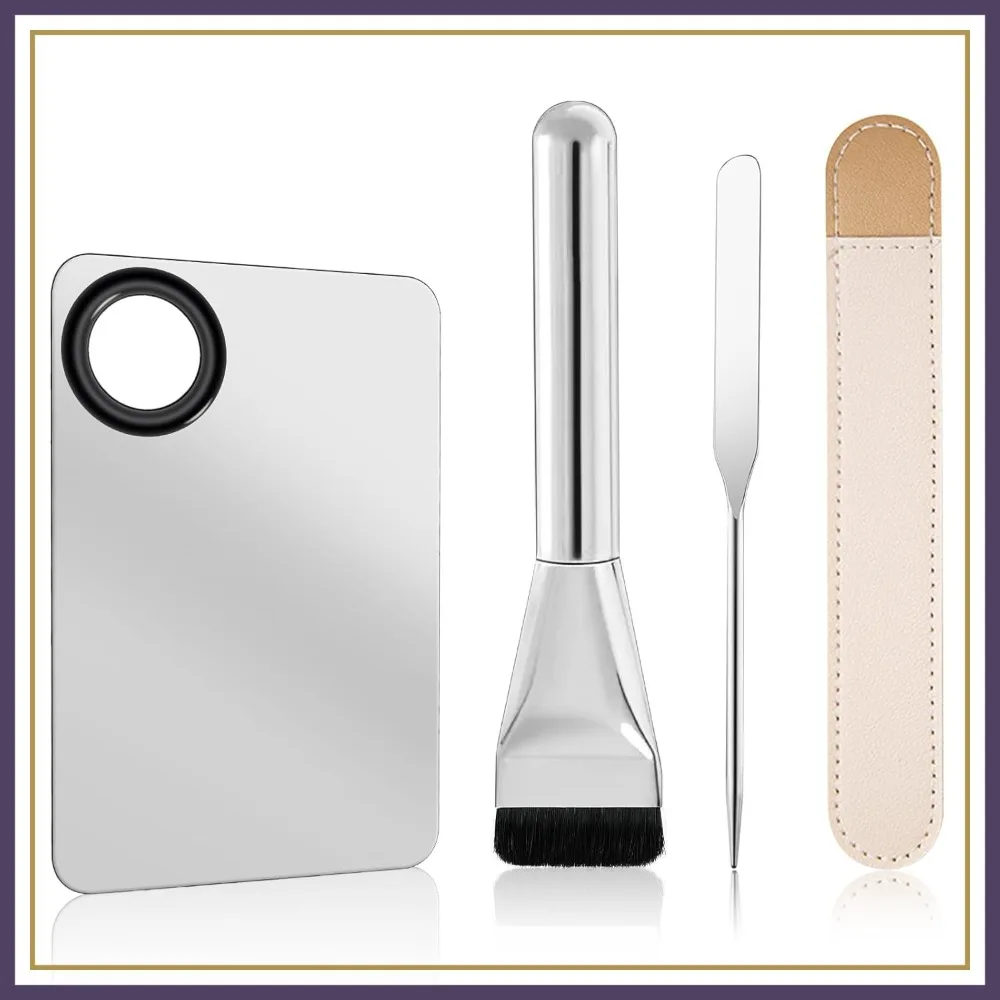 

Makeup Mixing Palette with Foundation Brush & Spatula, Stainless Steel Tray for Nail Art & Face