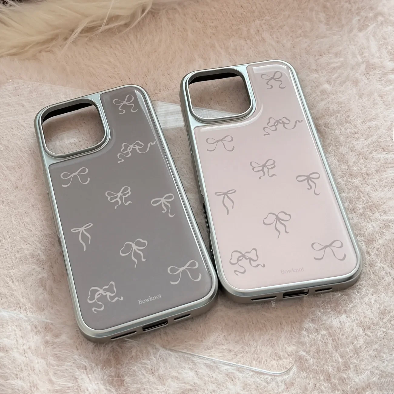 Korean ins Pink and Grey Bows Drop Glue Phone Case For Samsung Galaxy S23 FE S24 PLUS S25 ULTRA S26 EDGE Y2K Shockproof Cover