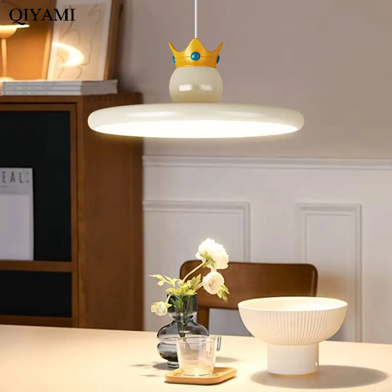 Creative Led Restaurant Pendant Light Cream Style Resin Crown Dining Table Disc Bar Chandelier Simple Home Indoor Lighting Lamps