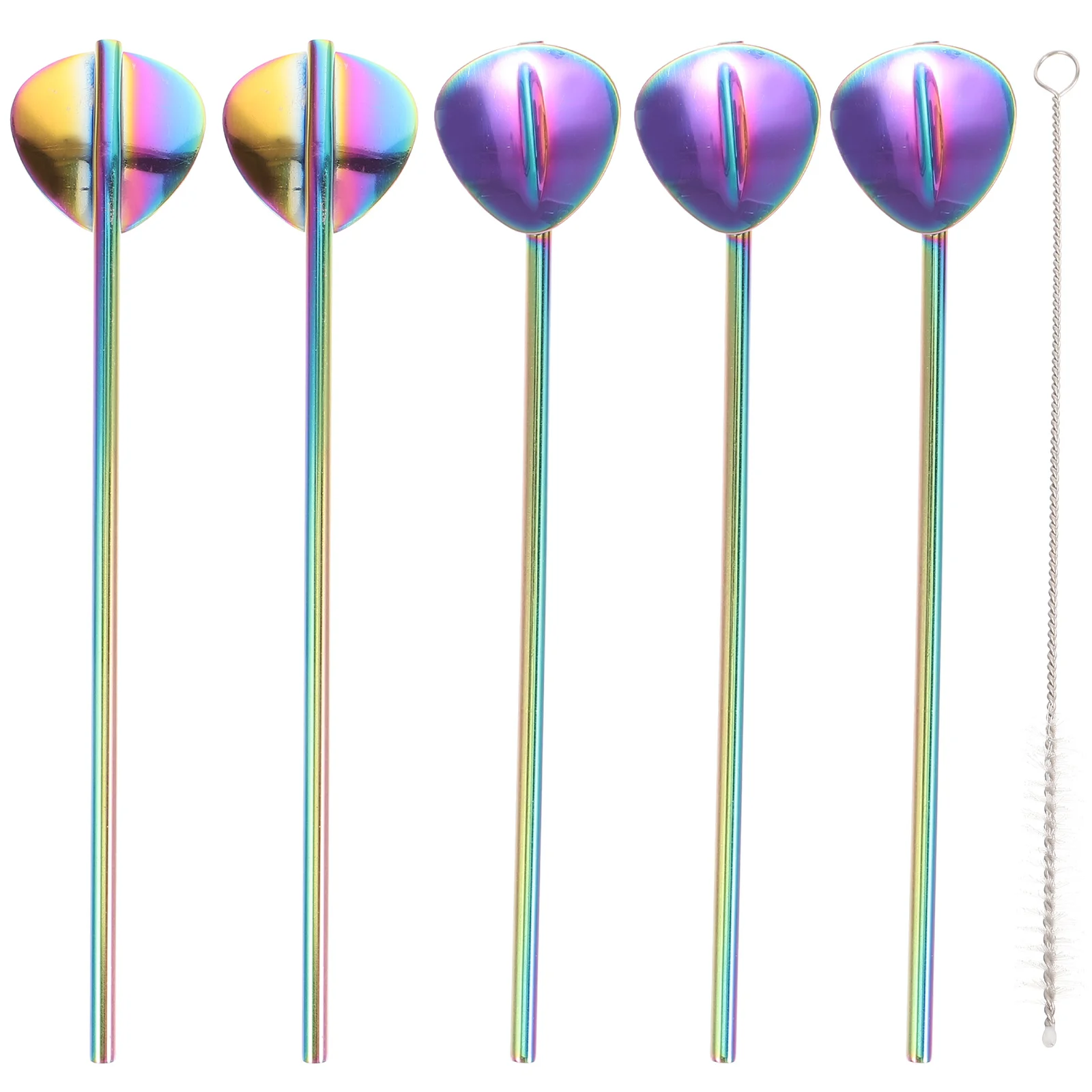 

1 комплект, соломенная ложка из нержавеющей стали 304, многоразовая щетка для перемешивания кофе, чая, фруктов, десерта, в форме сердца, 20 см, щетка для чистки в комплекте