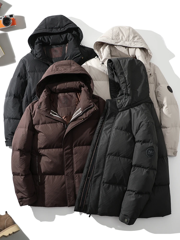 

Мужская утепленная куртка с капюшоном на 90% пуху, повседневная, ветрозащитная, теплая, осенне-зимняя верхняя одежда на молнии, стандартный крой, длинный рукав