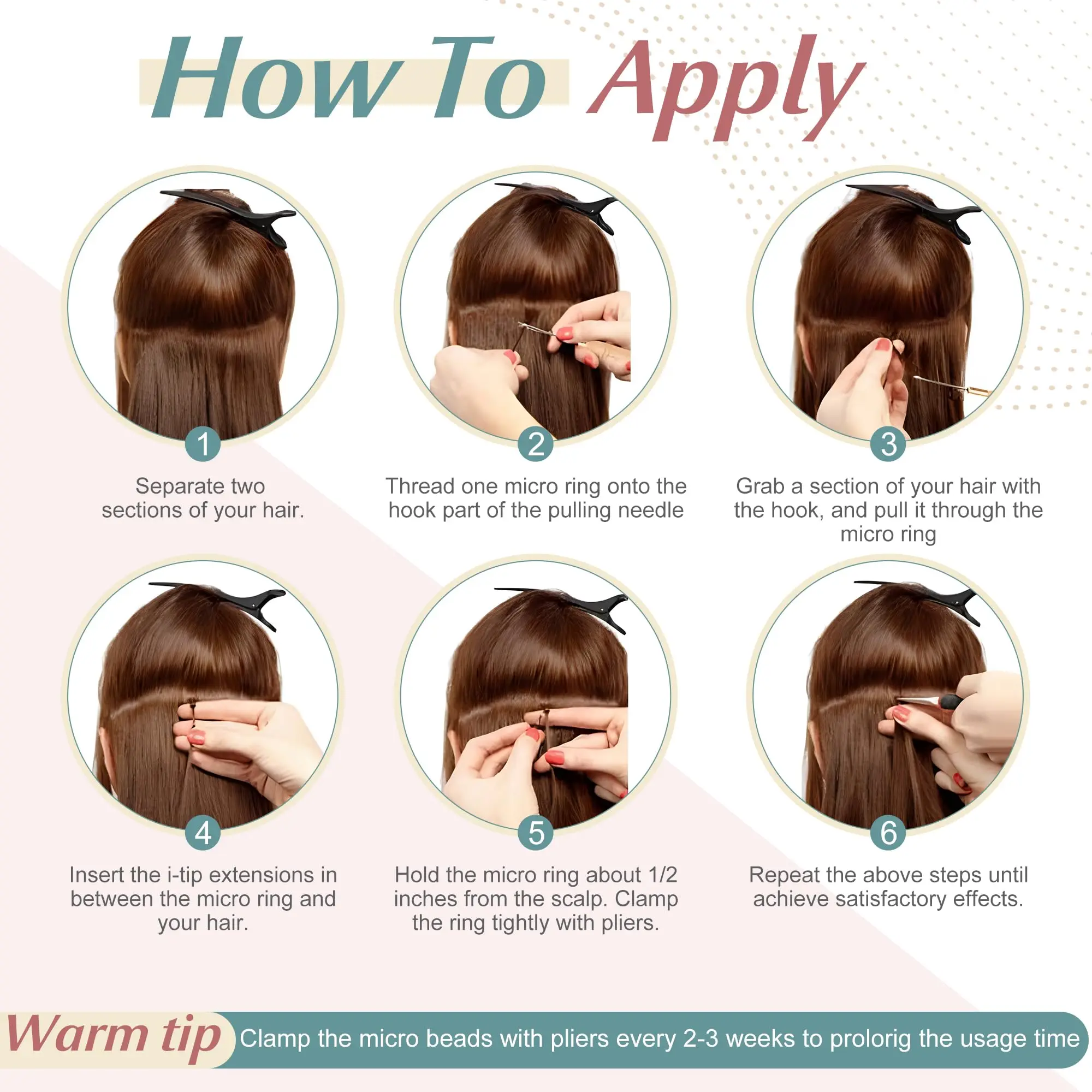 وصلات شعر بحلقة نانو 100% لحمة شعر بشري مستقيمة مع خرز صغير للتثبيت الآمن غير المرئي #6