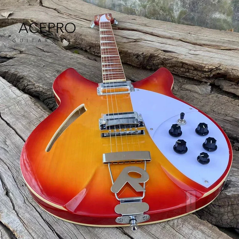 360 Electric Guitar Cherry Burst Semi Hollow Body R Shaped Tailpiece, Rosewood Fingerboard, High Quality 6 String Guitarra