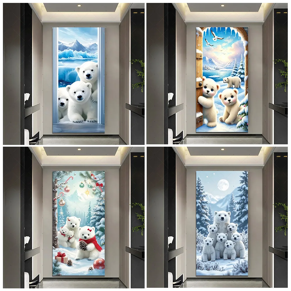 

Cartoon Polar Bears Door Cover Background Glacier Cute Bear Photography Backdrop Supplies Birthday Party Decoration Kids Gifts