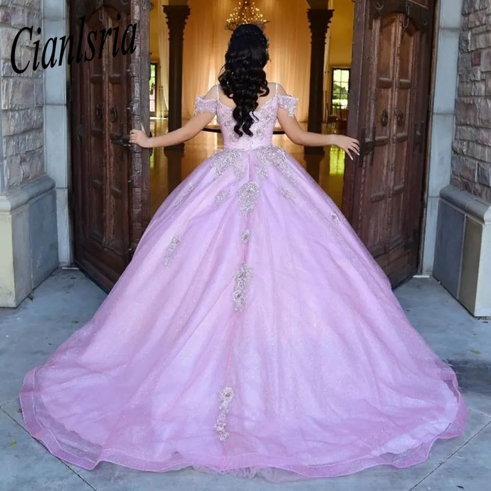 Vestido De princesa rosa con apliques, vestido De quinceañera con purpurina, fiesta De cumpleaños De 15 Años, 2022