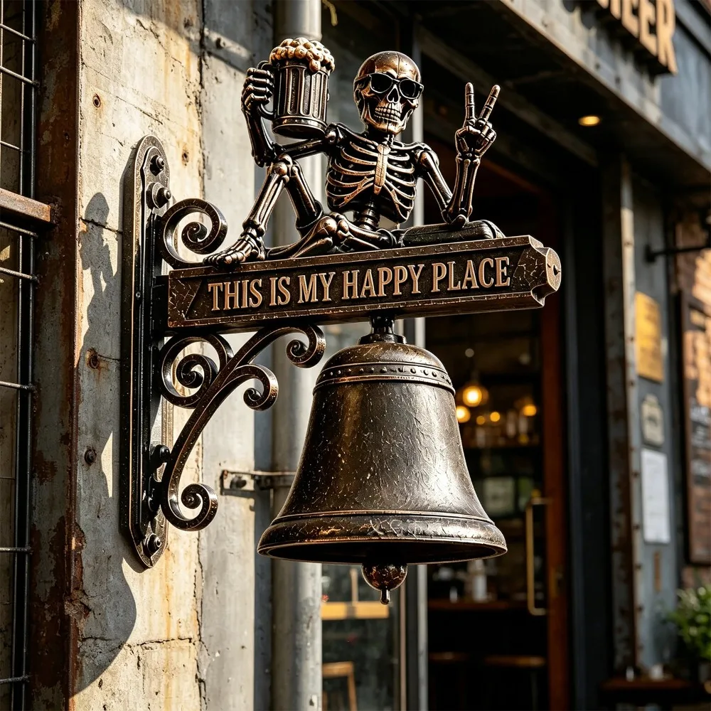 Vintage Skull Doorbell Weatherproof Creative Retro Doorbell Mounted Farmhouse Bell for Front Porch Garden Home Entryway Outdoor