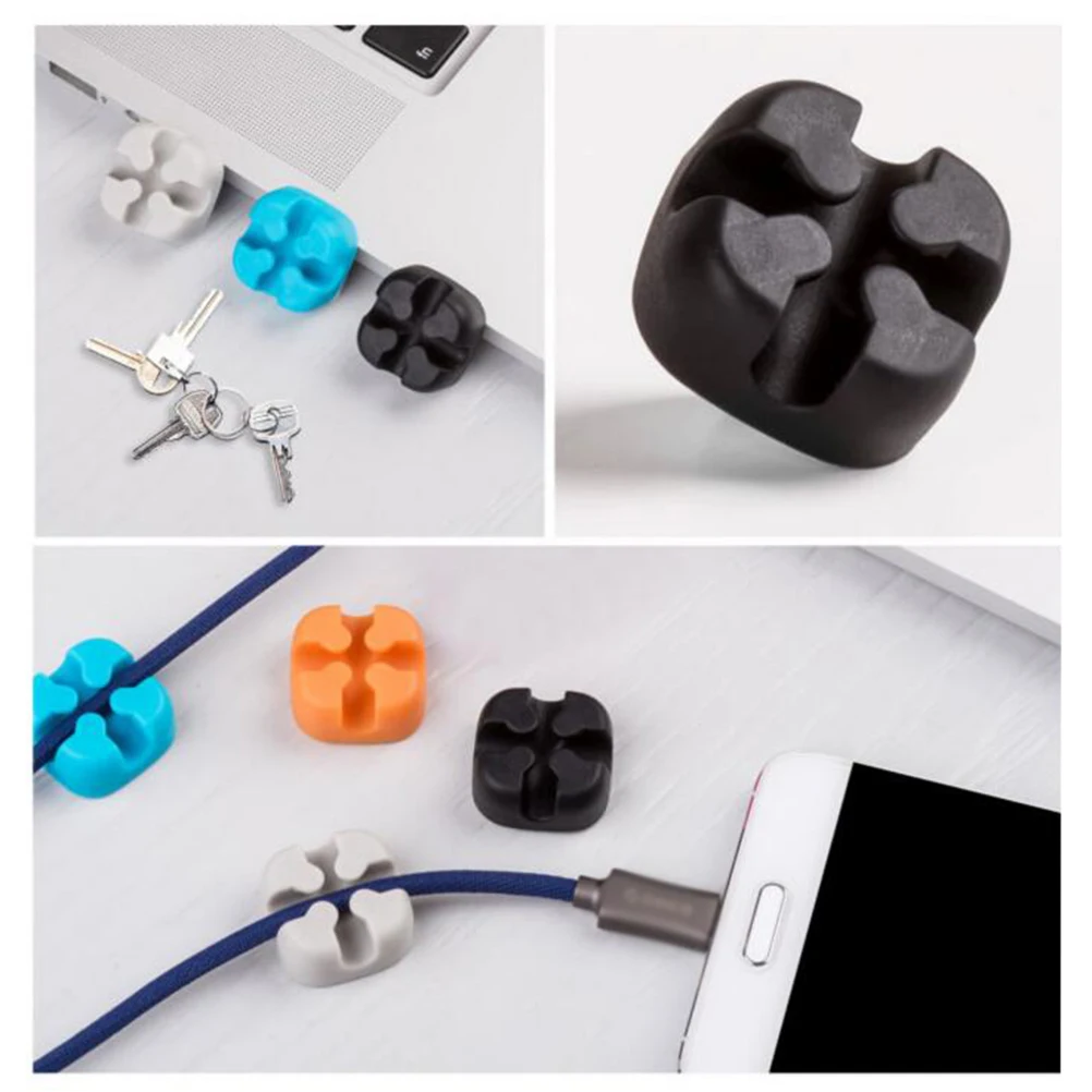 

5 Pcs Manager Soft Silicone Compact Design Small Base Desk Space Wire Organizer Charging USB Audio Headphone Cords Winder Cord