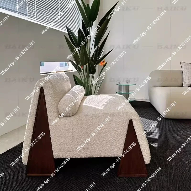 Medieval Style Solid Wood Irregular Sofa, Living Room, Homestay Lounge Chair, Vintage Single Chair, Model Room Footrest X