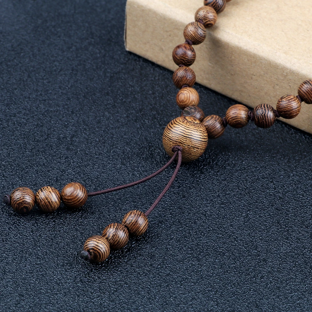 6mm Wooden 108 Beads Necklace for Women Men Handmade Braided Blessing Tassels Tibetan Buddha Meditation Rosary Yoga Jewelry Gift