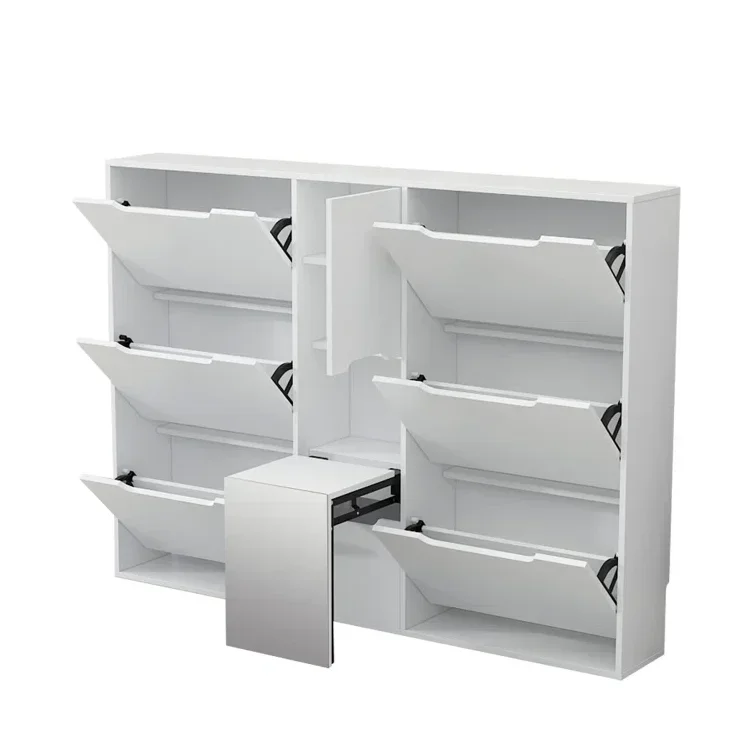 24 Pair Shoe Storage Cabinet Shoe Cabinet with 10 Shelves and 6 Drawers Shoe Rack Living Room Furniture