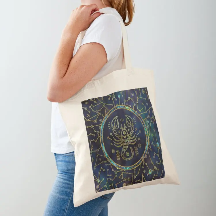 Scorpio Zodiac Gold Abalone on Constellation Tote Bag eco bag folding Gift bag Beach